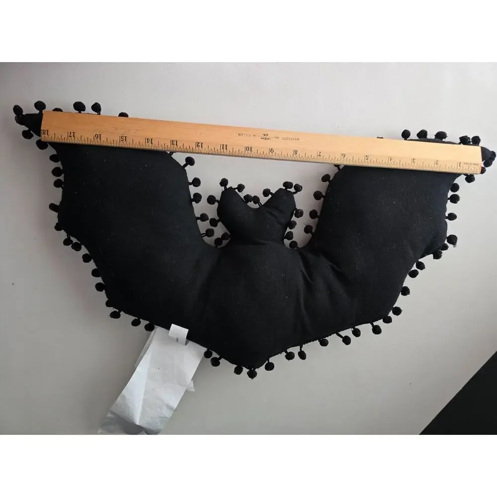 Black Bat Decorative Pillow w/Pom Poms 11
